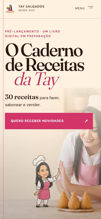Interface mobile do Caderno de Receitas da Tay